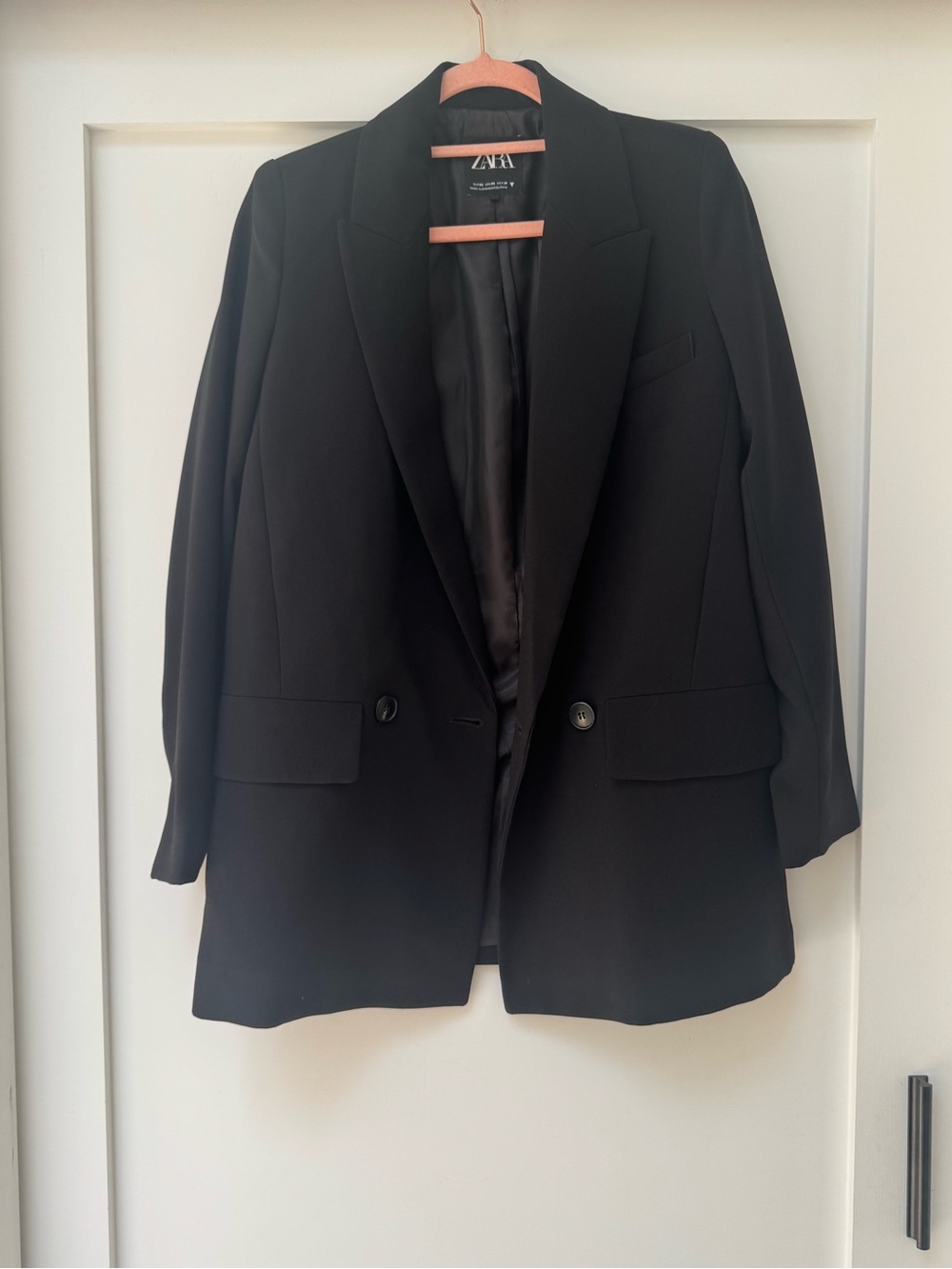 Zara Black Double-Button Tailored Blazer